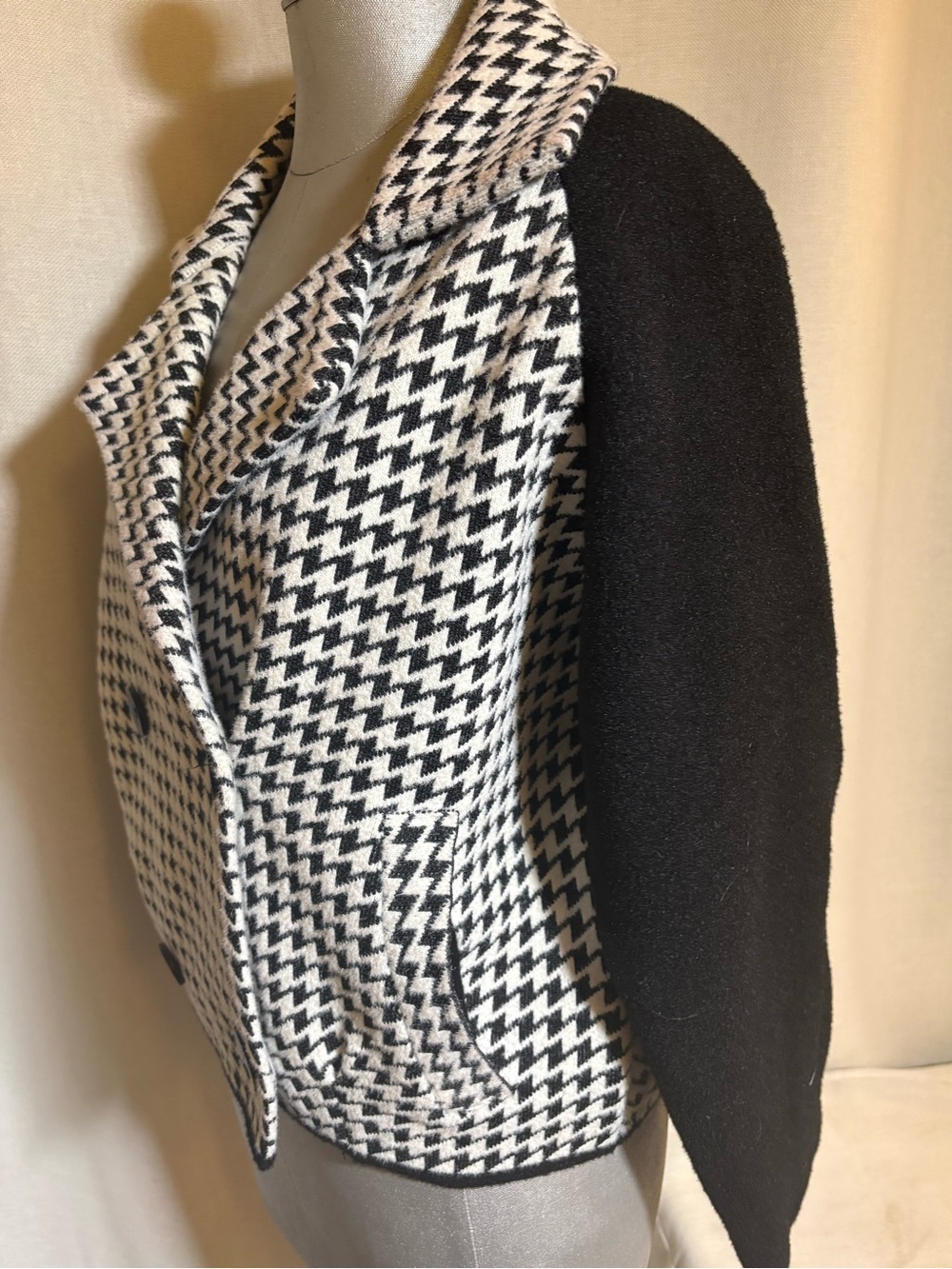 MAGASCHONI Houndstooth Knit Jacket Black White Double Breasted Quiet Luxury Sz S - Picture 4 of 16